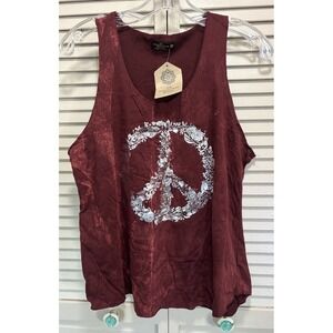 The Royal Collection NWT Burgundy Mineral Wash Tank Top Foil Flowers Size L/XL